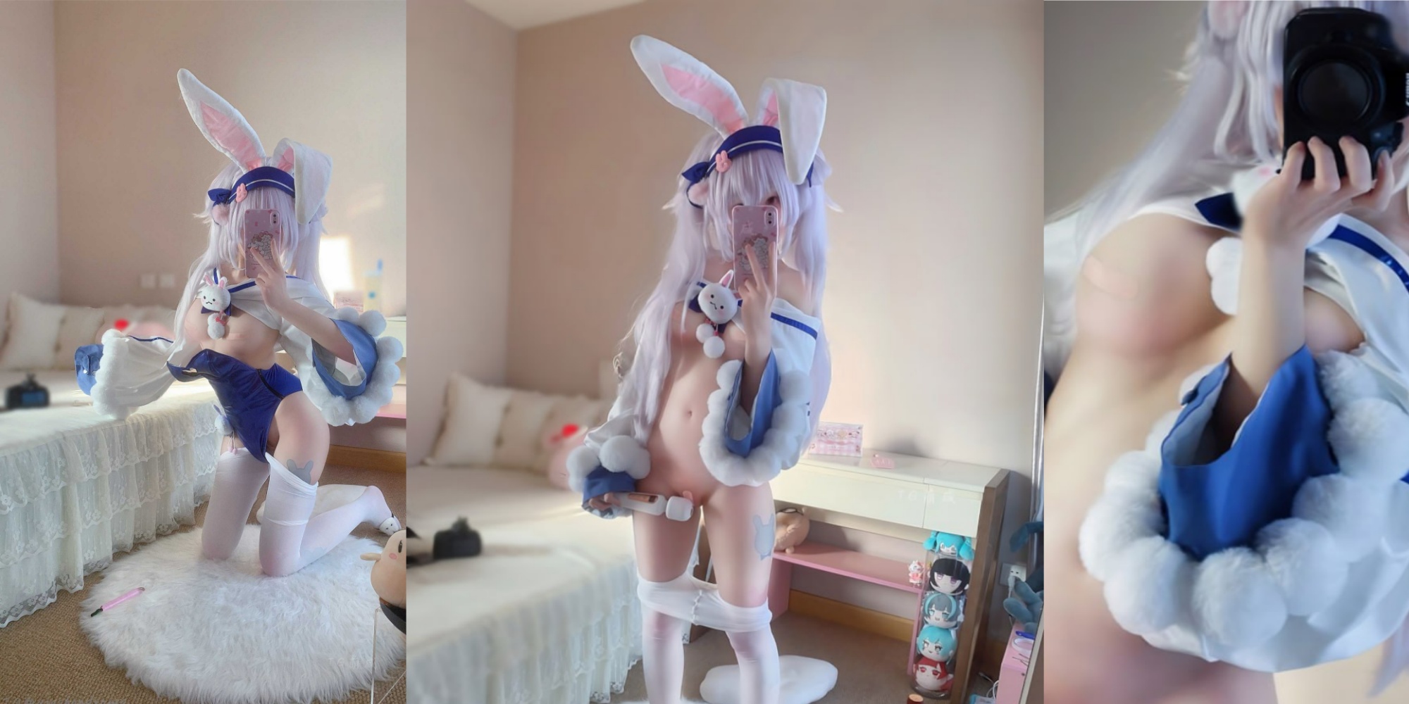 推特極品福利姬 哎我黑切訥 cosplay 碧藍航線拉菲兔女郎 白絲美腿模擬足交 - 18J.TV